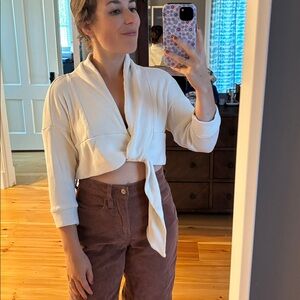 Saturday Sunday Anthro Cream Crooped Tie Cardigan